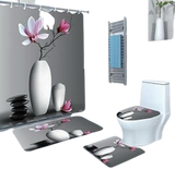 4 in 1 Bathroom Mat Grey with Flower Pot Design