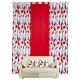 3 Pieces Eyelet Polyester Curtain with Pillow Covers, Red