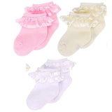 3 Pack Baby Girl Lace Top Cotton Socks 0-6 Months