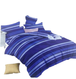 OMAMA Bedsheet Sea Blue and Blue Black Strip Design Bedding Set