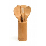 Bamboo Wooden Cooking Spoon Set of 4 with Stand