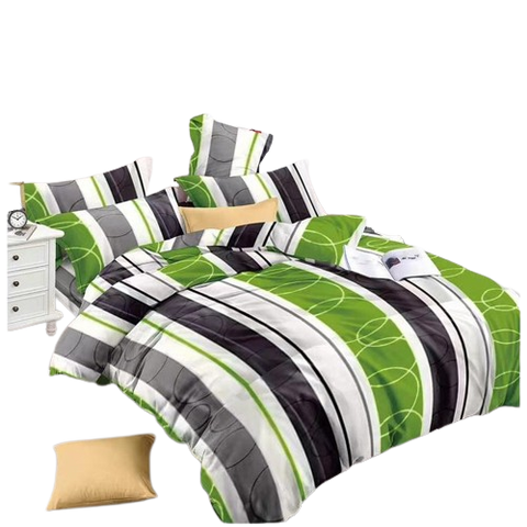OMAMA Bedsheet Green with Grey Black Pattern Bedding Set