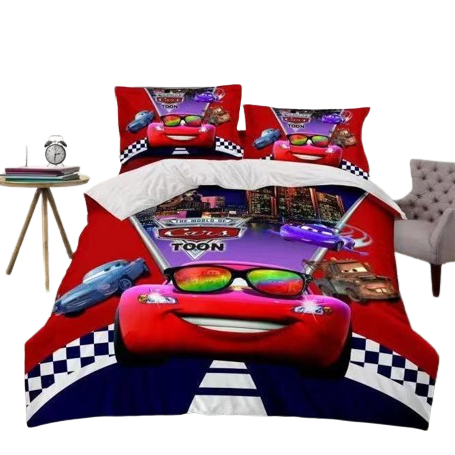 Children Lightning Cartoon 3D Car Design Bedding Set