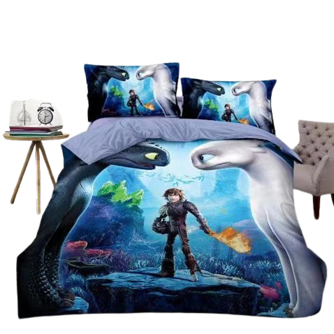 Children Lightning Cartoon 3D Dragon Design Bedding Set