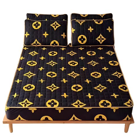 Waterproof Mattress Cover Black Yellow Flower