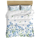 OMAMA Bedsheet White with Blue Flower Design Bedding Set