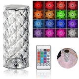 Crystal Lamp Rose Diamond Touch Lamp LED RGB 16 Colors USB Charging with Remote Control