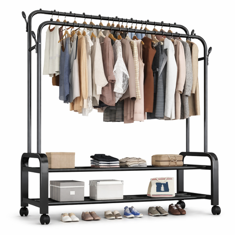 Multipurpose Double-rod Clothes Hanger with Wheels