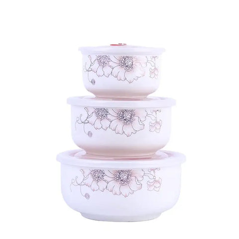 3 Pcs Ceramic Bowl Set with Lid