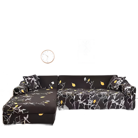 Elastic Sofa Cover, Black Yellow Flame Design