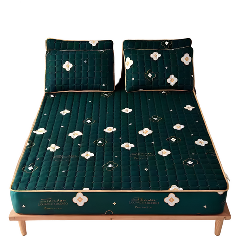 Waterproof Mattress Cover Green with Yellow White Rose Flower