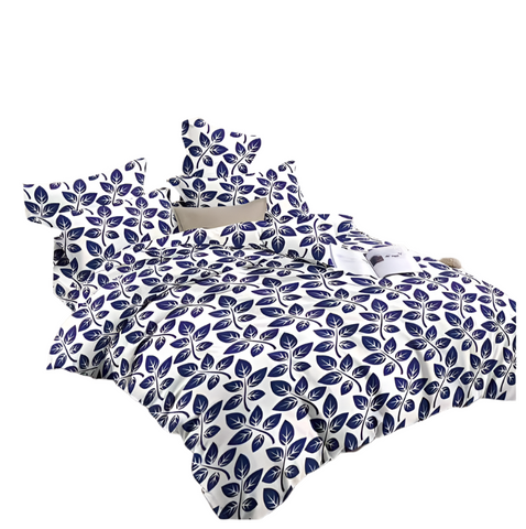 OMAMA Bedsheet White with Blue Flower Pattern