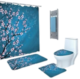 4 in 1 Bathroom Mat Blue with Pink Flower Design
