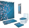 4 in 1 Bathroom Mat Blue with Pink Flower Design