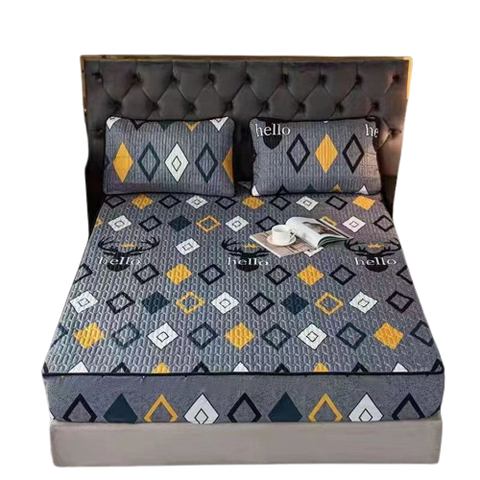 Waterproof Mattress Cover Ash with White and Yellow Boxed