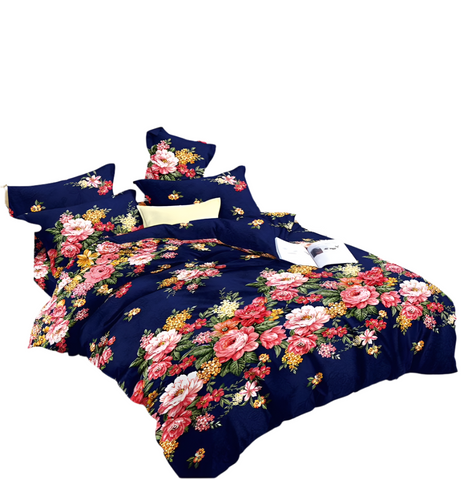 OMAMA Bedsheet Navy Blue with Rose Flowers Design