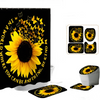 4 in 1 Bathroom Mat Black with Yellow Flower