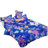 OMAMA Bedsheet Blue with Pink and Yellow Flower Design Bedding Set