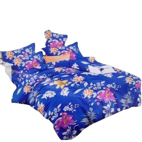 OMAMA Bedsheet Blue with Pink and Yellow Flower Design Bedding Set