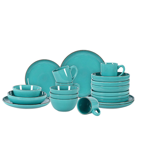 Stoneware 20 Pieces Dinner Set Green Round Shape