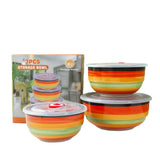 Rainbow Colors 3 Pcs Ceramic Bowl Set with Lid