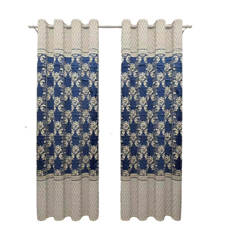 Dazzle Dreams Brown 100 Percent Cotton Flower Window Curtain, Blue