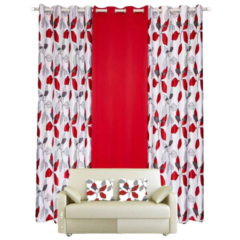 3 Pieces Eyelet Polyester Curtain with Pillow Covers, Red