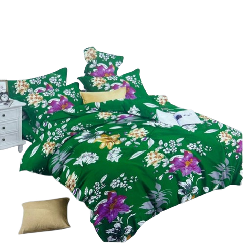 OMAMA Bedsheet Box Green with Purple Flower Design Bedding Set