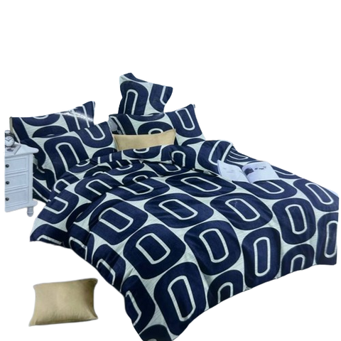 OMAMA Bedsheet Blue Boxed Chain Design Bedding Set