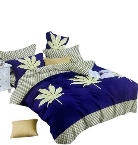 OMAMA Bedsheet Blue Black with Yellow Flower Design Bedding Set