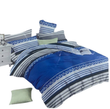 OMAMA Bedsheet Blue with Grey Strip Design Bedding Set