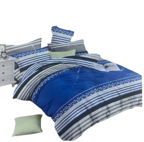 OMAMA Bedsheet Blue with Grey Strip Design Bedding Set