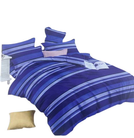 OMAMA Bedsheet Sea Blue and Blue Black Strip Design Bedding Set