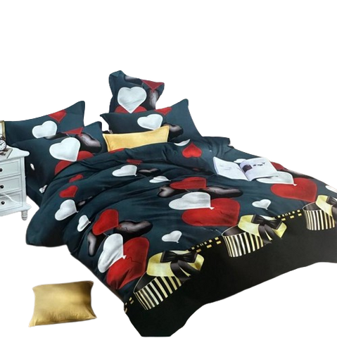 OMAMA Bedsheet Green with Red and White Love Design Bedding Set