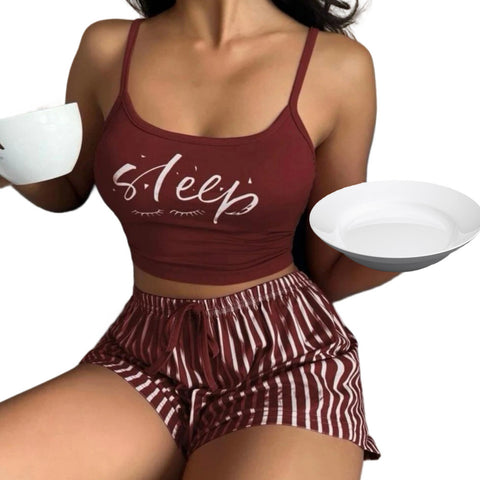 Women Tracksuit Pajamas Set Wine