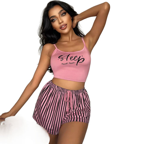 Women Tracksuit Pajamas Set Pink and Black